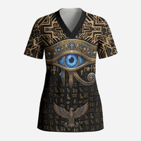Egypt Eye of Horus Scrub Top Hieroglyphics Patterns Retro Style