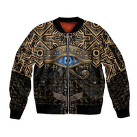 Egypt Eye of Horus Sleeve Zip Bomber Jacket Hieroglyphics Patterns Retro Style