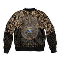 Egypt Eye of Horus Sleeve Zip Bomber Jacket Hieroglyphics Patterns Retro Style