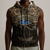 Egypt Eye of Horus Sleeveless Zip Hoodie Hieroglyphics Patterns Retro Style