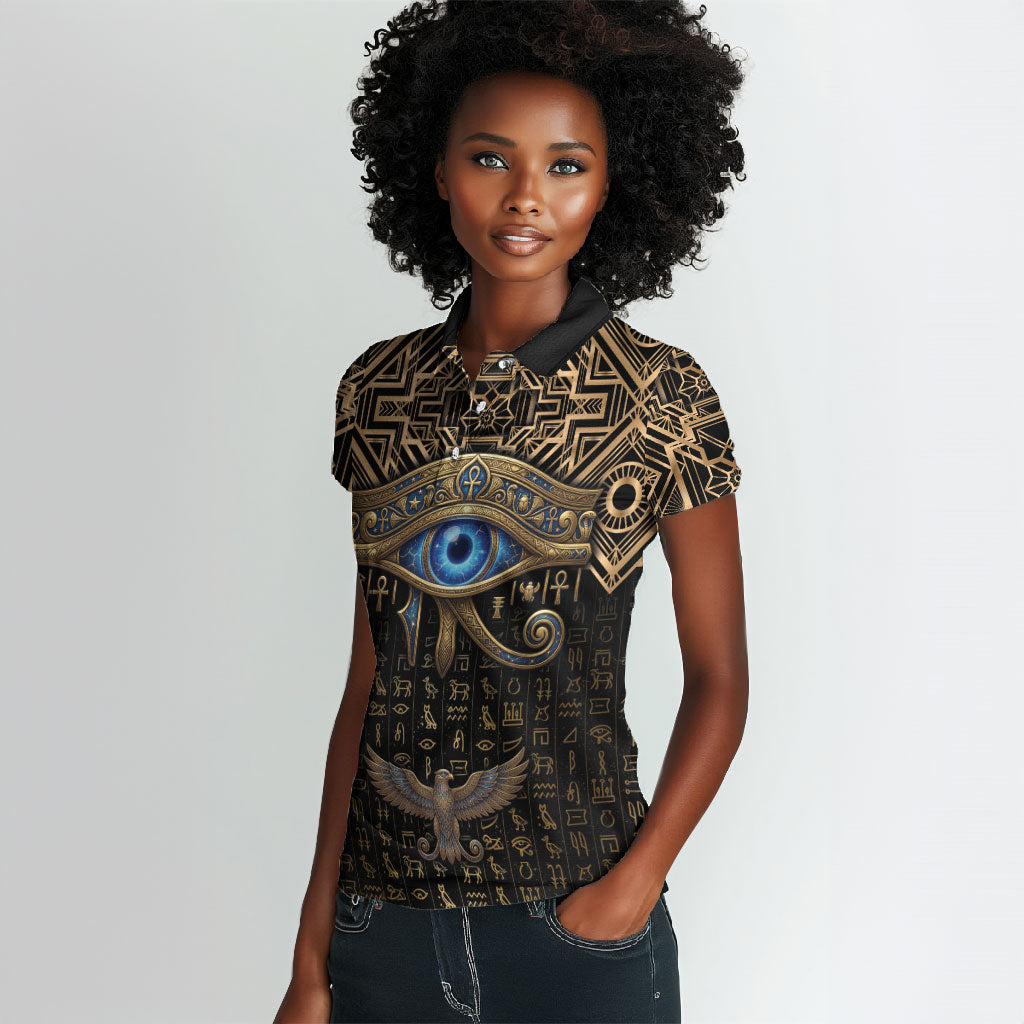 Egypt Eye of Horus Women Polo Shirt Hieroglyphics Patterns Retro Style