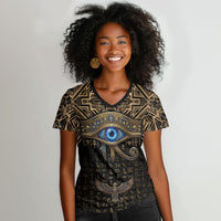 Egypt Eye of Horus Women V-Neck T-Shirt Hieroglyphics Patterns Retro Style