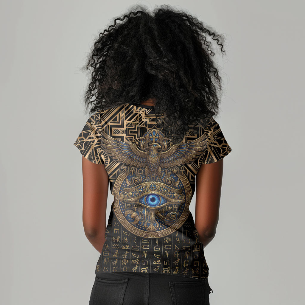Egypt Eye of Horus Women V-Neck T-Shirt Hieroglyphics Patterns Retro Style