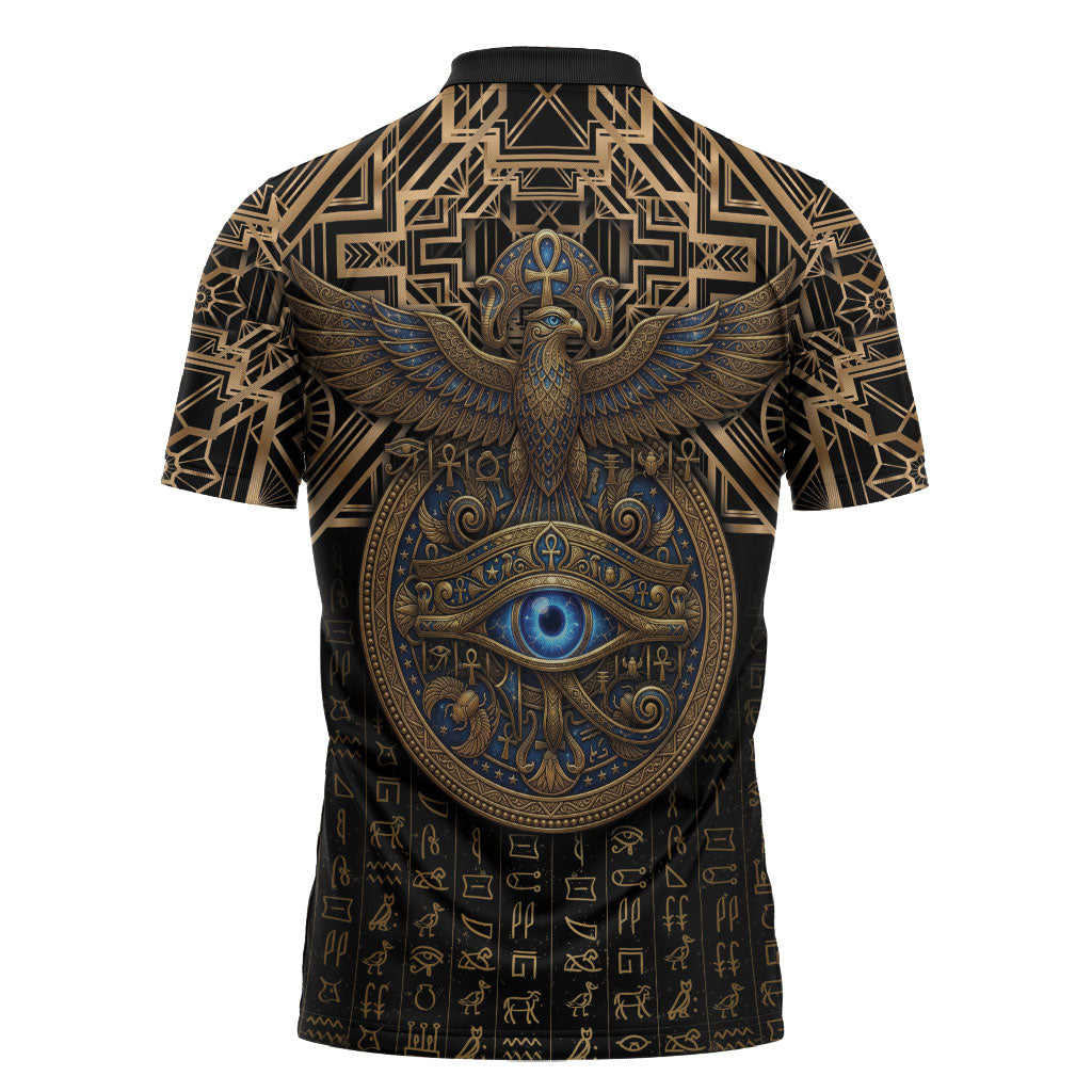 Egypt Eye of Horus Zipper Polo Shirt Hieroglyphics Patterns Retro Style
