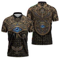 Egypt Eye of Horus Zipper Polo Shirt Hieroglyphics Patterns Retro Style