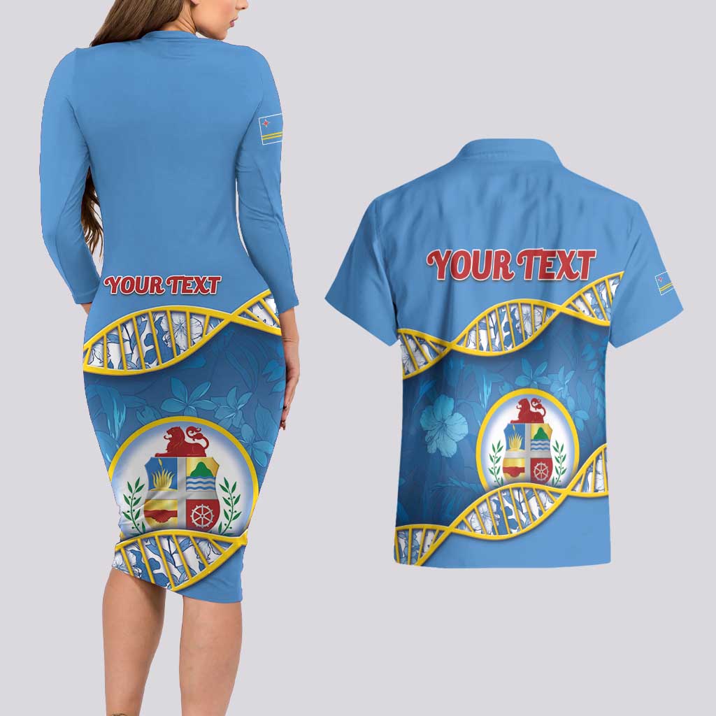 Personalized Aruba Is In My DNA Couples Matching Long Sleeve Bodycon Dress and Hawaiian Shirt - Wonder Print Shop