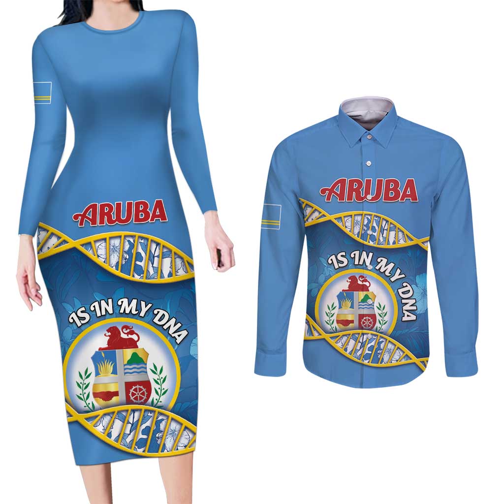 Personalized Aruba Is In My DNA Couples Matching Long Sleeve Bodycon Dress and Long Sleeve Button Shirt - Wonder Print Shop