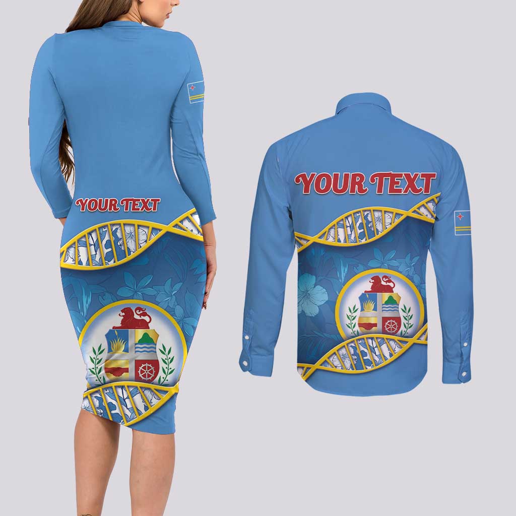 Personalized Aruba Is In My DNA Couples Matching Long Sleeve Bodycon Dress and Long Sleeve Button Shirt - Wonder Print Shop