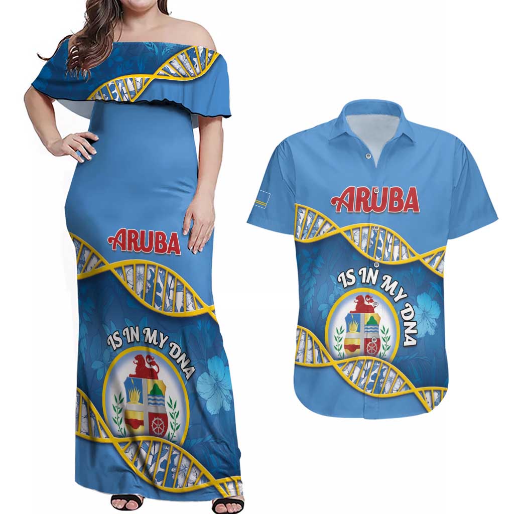 Personalized Aruba Is In My DNA Couples Matching Off Shoulder Maxi Dress and Hawaiian Shirt - Wonder Print Shop