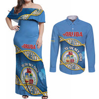 Personalized Aruba Is In My DNA Couples Matching Off Shoulder Maxi Dress and Long Sleeve Button Shirt - Wonder Print Shop