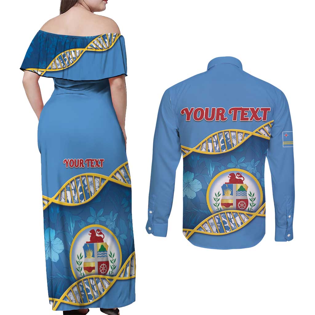 Personalized Aruba Is In My DNA Couples Matching Off Shoulder Maxi Dress and Long Sleeve Button Shirt - Wonder Print Shop