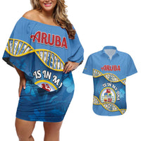 Personalized Aruba Is In My DNA Couples Matching Off Shoulder Short Dress and Hawaiian Shirt - Wonder Print Shop