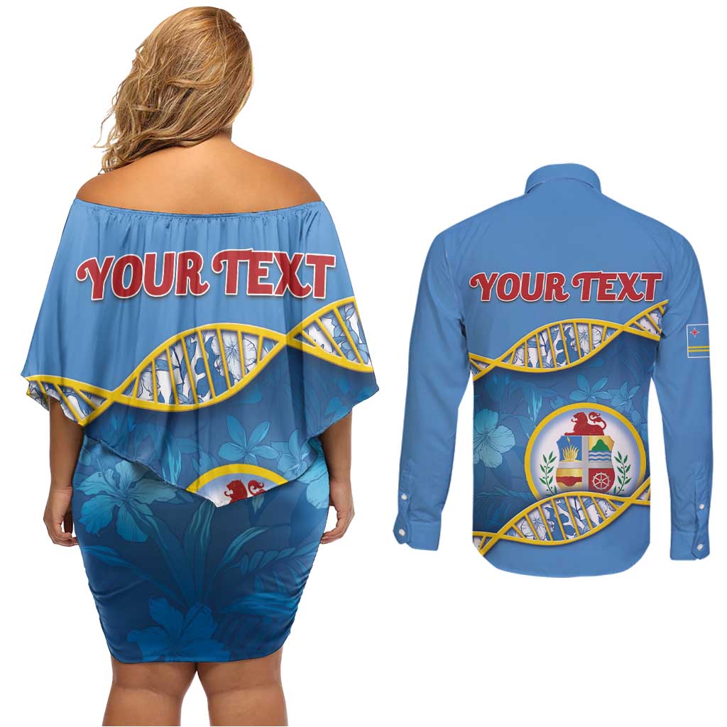 Personalized Aruba Is In My DNA Couples Matching Off Shoulder Short Dress and Long Sleeve Button Shirt - Wonder Print Shop