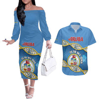 Personalized Aruba Is In My DNA Couples Matching Off The Shoulder Long Sleeve Dress and Hawaiian Shirt - Wonder Print Shop