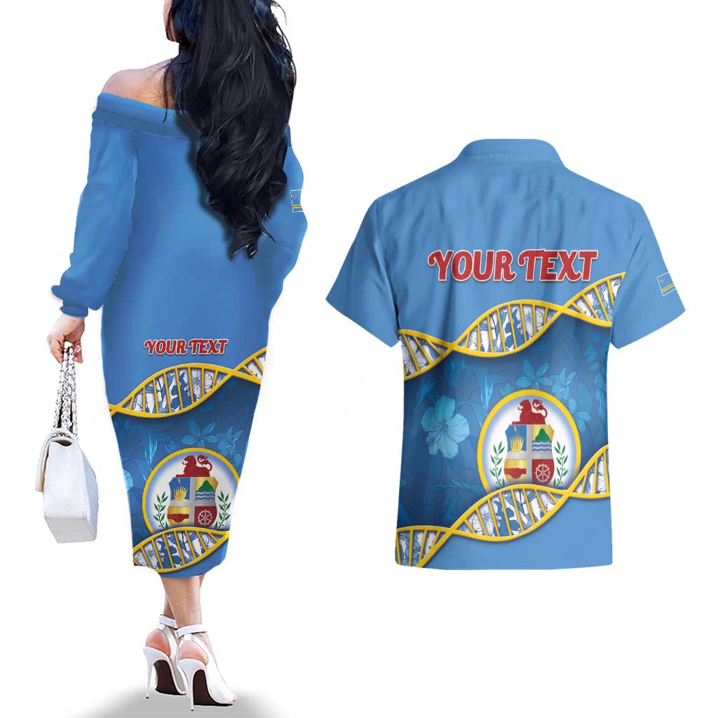 Personalized Aruba Is In My DNA Couples Matching Off The Shoulder Long Sleeve Dress and Hawaiian Shirt - Wonder Print Shop