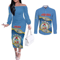 Personalized Aruba Is In My DNA Couples Matching Off The Shoulder Long Sleeve Dress and Long Sleeve Button Shirt - Wonder Print Shop