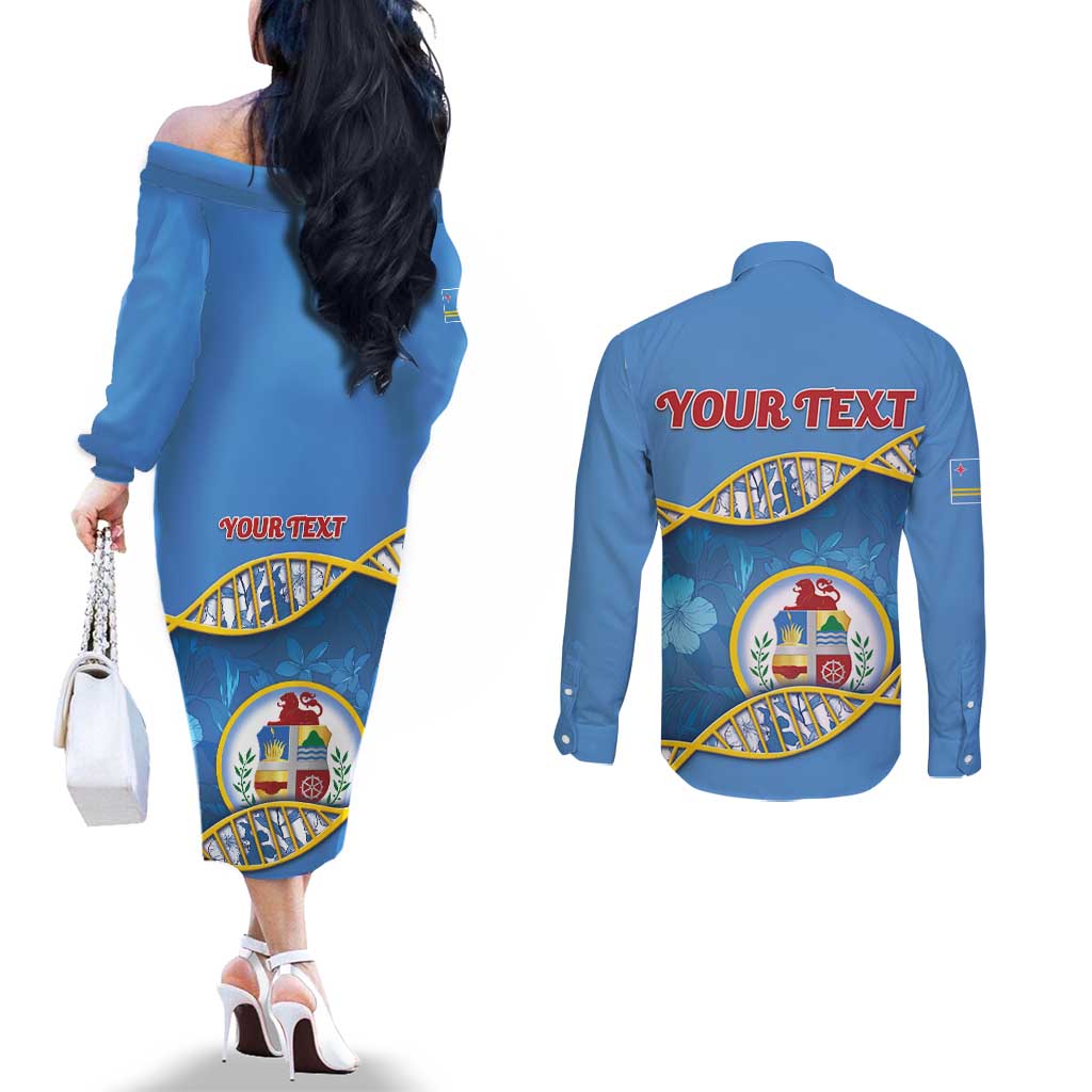 Personalized Aruba Is In My DNA Couples Matching Off The Shoulder Long Sleeve Dress and Long Sleeve Button Shirt - Wonder Print Shop