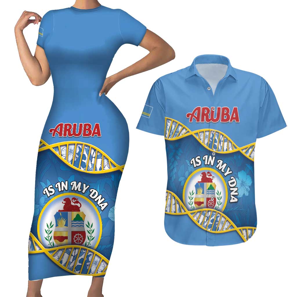 Personalized Aruba Is In My DNA Couples Matching Short Sleeve Bodycon Dress and Hawaiian Shirt - Wonder Print Shop