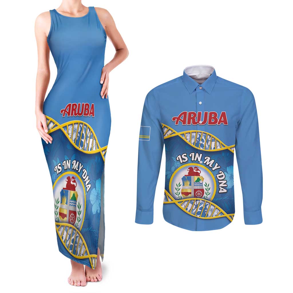 Personalized Aruba Is In My DNA Couples Matching Tank Maxi Dress and Long Sleeve Button Shirt - Wonder Print Shop