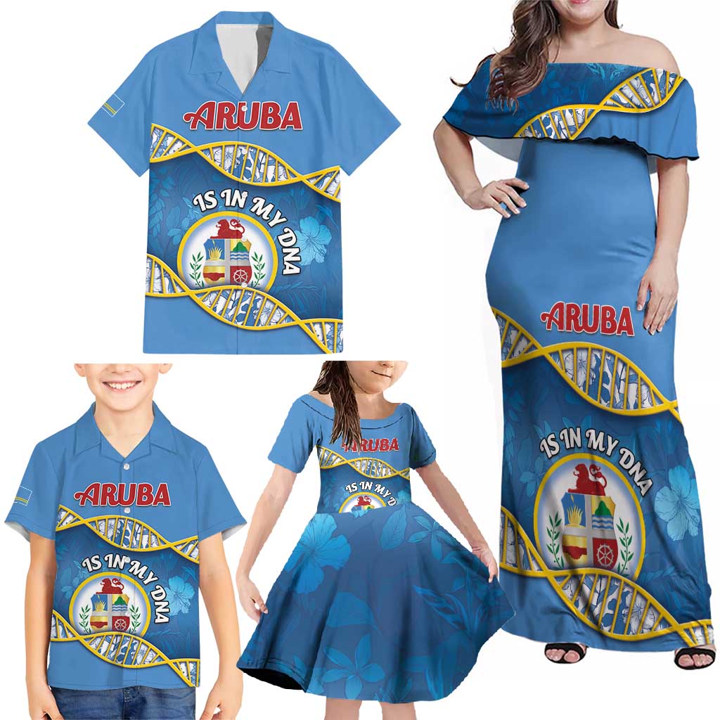 Personalized Aruba Is In My DNA Family Matching Off Shoulder Maxi Dress and Hawaiian Shirt - Wonder Print Shop
