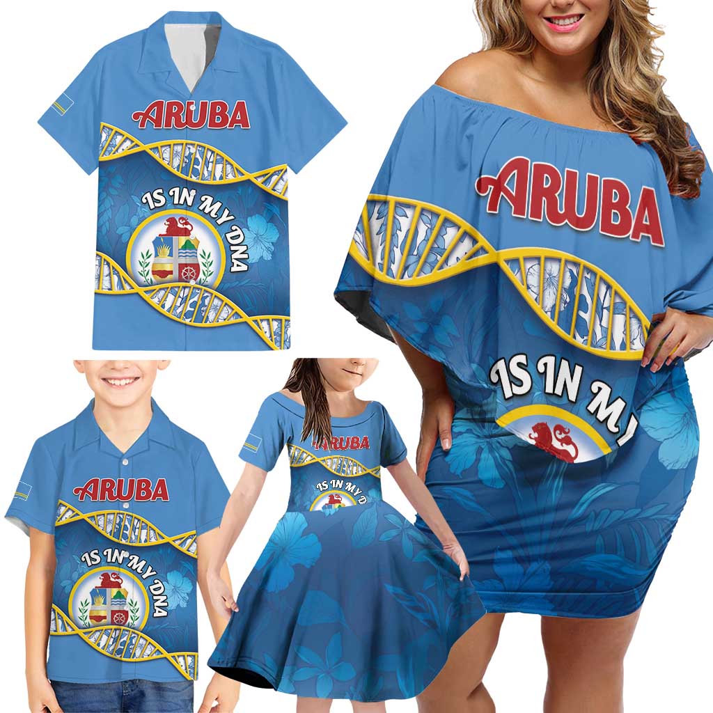 Personalized Aruba Is In My DNA Family Matching Off Shoulder Short Dress and Hawaiian Shirt - Wonder Print Shop