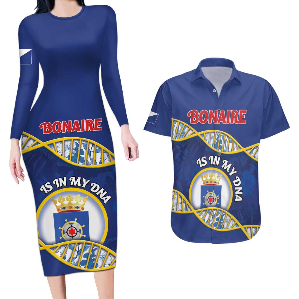 Personalized Bonaire Is In My DNA Couples Matching Long Sleeve Bodycon Dress and Hawaiian Shirt - Wonder Print Shop