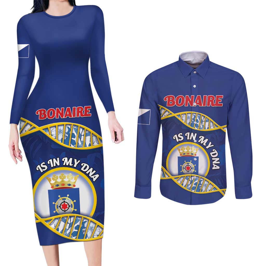 Personalized Bonaire Is In My DNA Couples Matching Long Sleeve Bodycon Dress and Long Sleeve Button Shirt - Wonder Print Shop