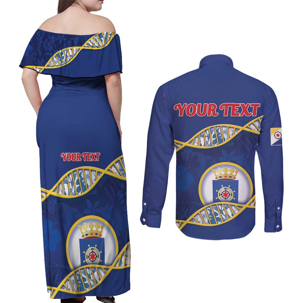 Personalized Bonaire Is In My DNA Couples Matching Off Shoulder Maxi Dress and Long Sleeve Button Shirt - Wonder Print Shop