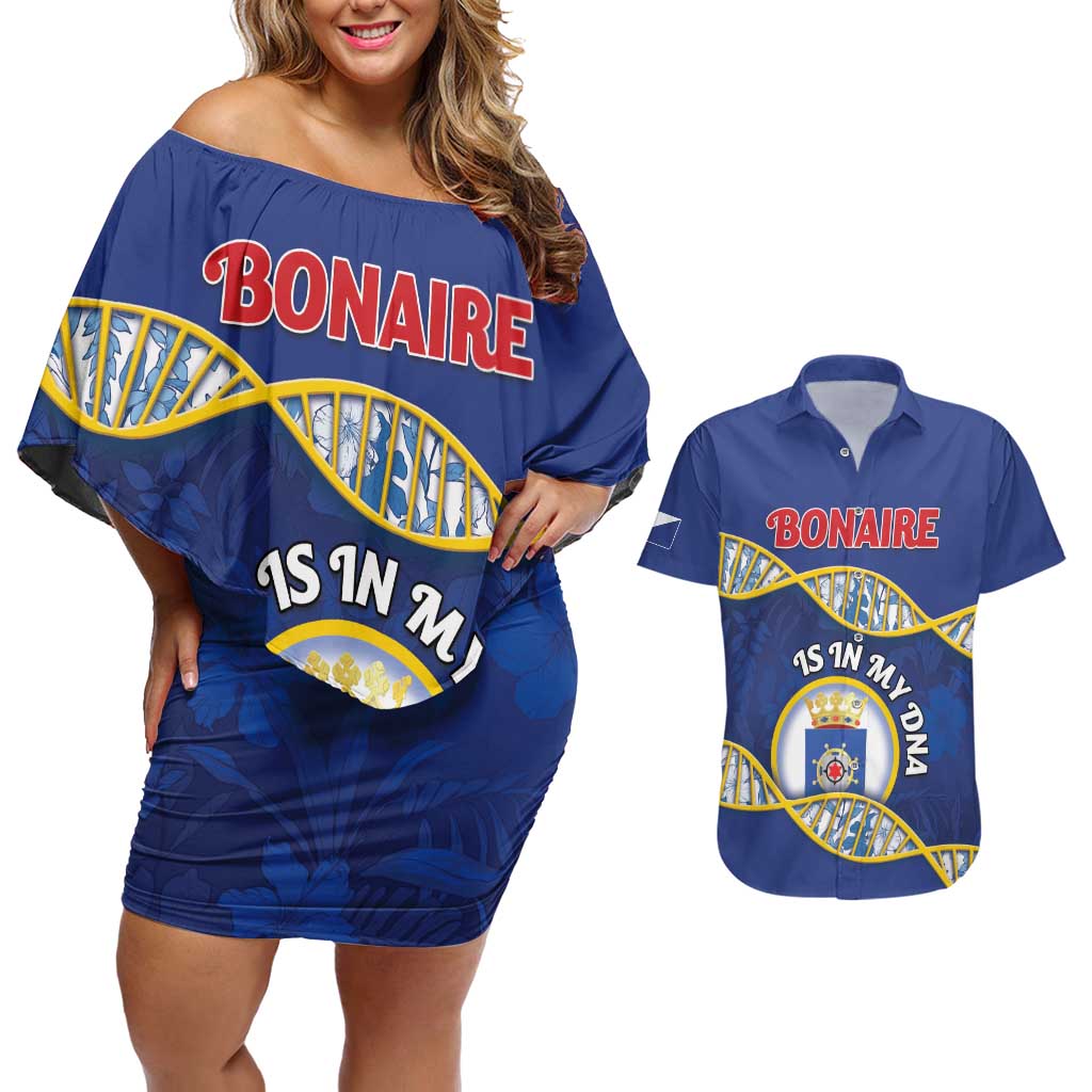 Personalized Bonaire Is In My DNA Couples Matching Off Shoulder Short Dress and Hawaiian Shirt - Wonder Print Shop
