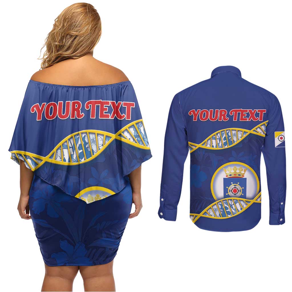 Personalized Bonaire Is In My DNA Couples Matching Off Shoulder Short Dress and Long Sleeve Button Shirt - Wonder Print Shop