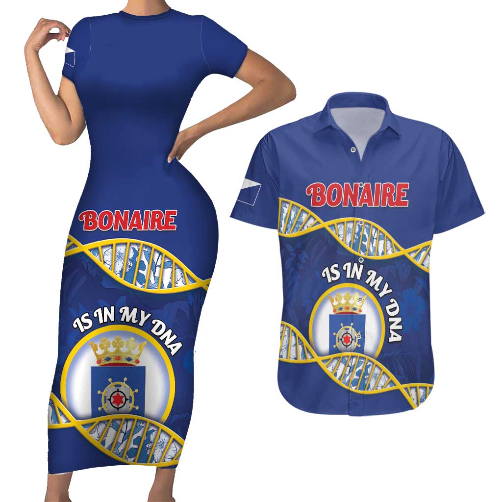 Personalized Bonaire Is In My DNA Couples Matching Short Sleeve Bodycon Dress and Hawaiian Shirt - Wonder Print Shop