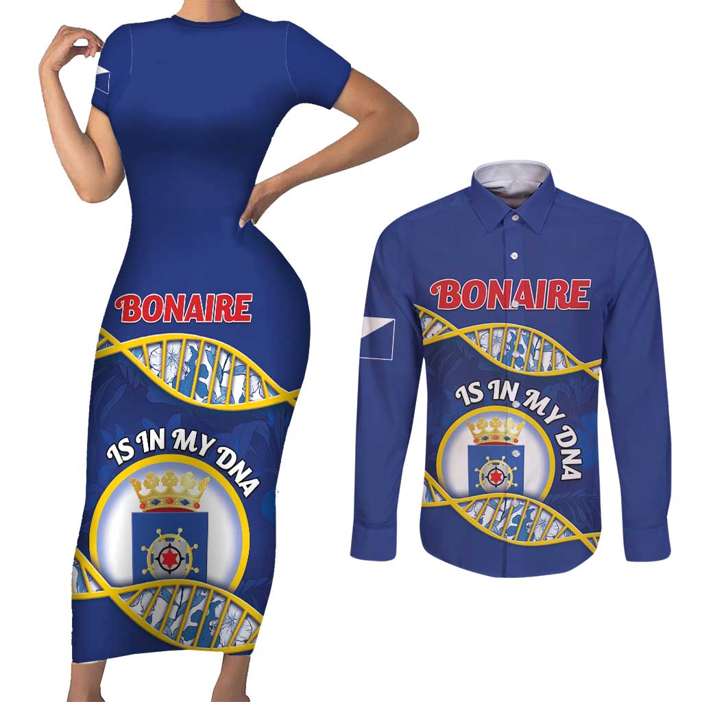 Personalized Bonaire Is In My DNA Couples Matching Short Sleeve Bodycon Dress and Long Sleeve Button Shirt - Wonder Print Shop
