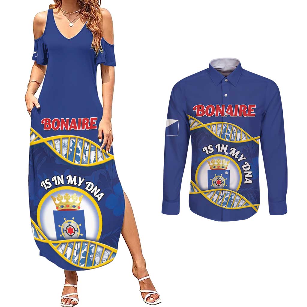 Personalized Bonaire Is In My DNA Couples Matching Summer Maxi Dress and Long Sleeve Button Shirt - Wonder Print Shop