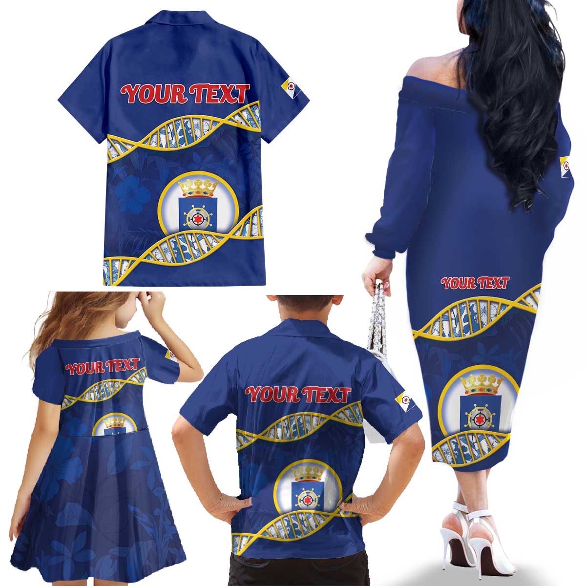 Personalized Bonaire Is In My DNA Family Matching Off The Shoulder Long Sleeve Dress and Hawaiian Shirt - Wonder Print Shop