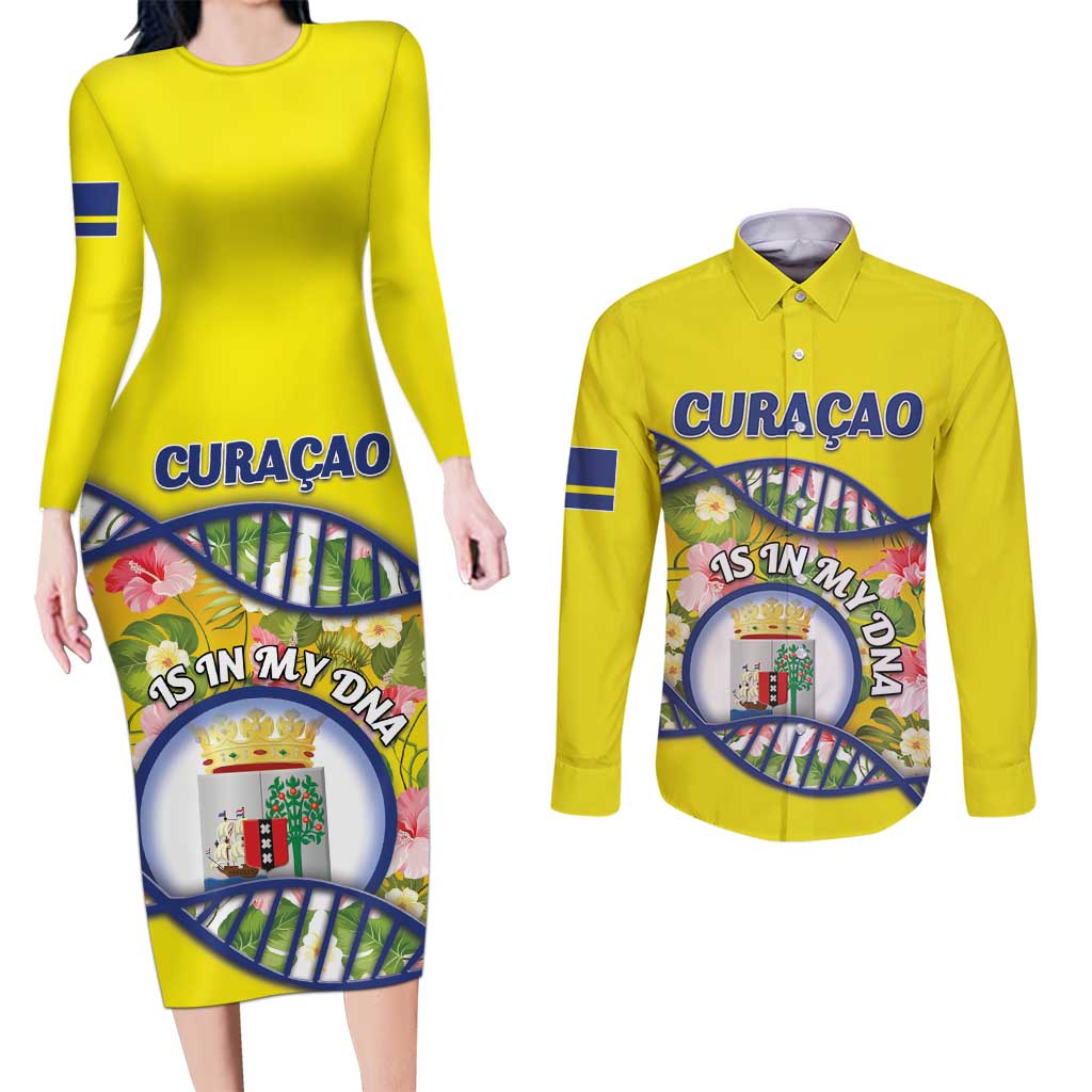 Personalized Curacao Is In My DNA Couples Matching Long Sleeve Bodycon Dress and Long Sleeve Button Shirt - Wonder Print Shop