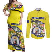 Personalized Curacao Is In My DNA Couples Matching Off Shoulder Maxi Dress and Long Sleeve Button Shirt - Wonder Print Shop