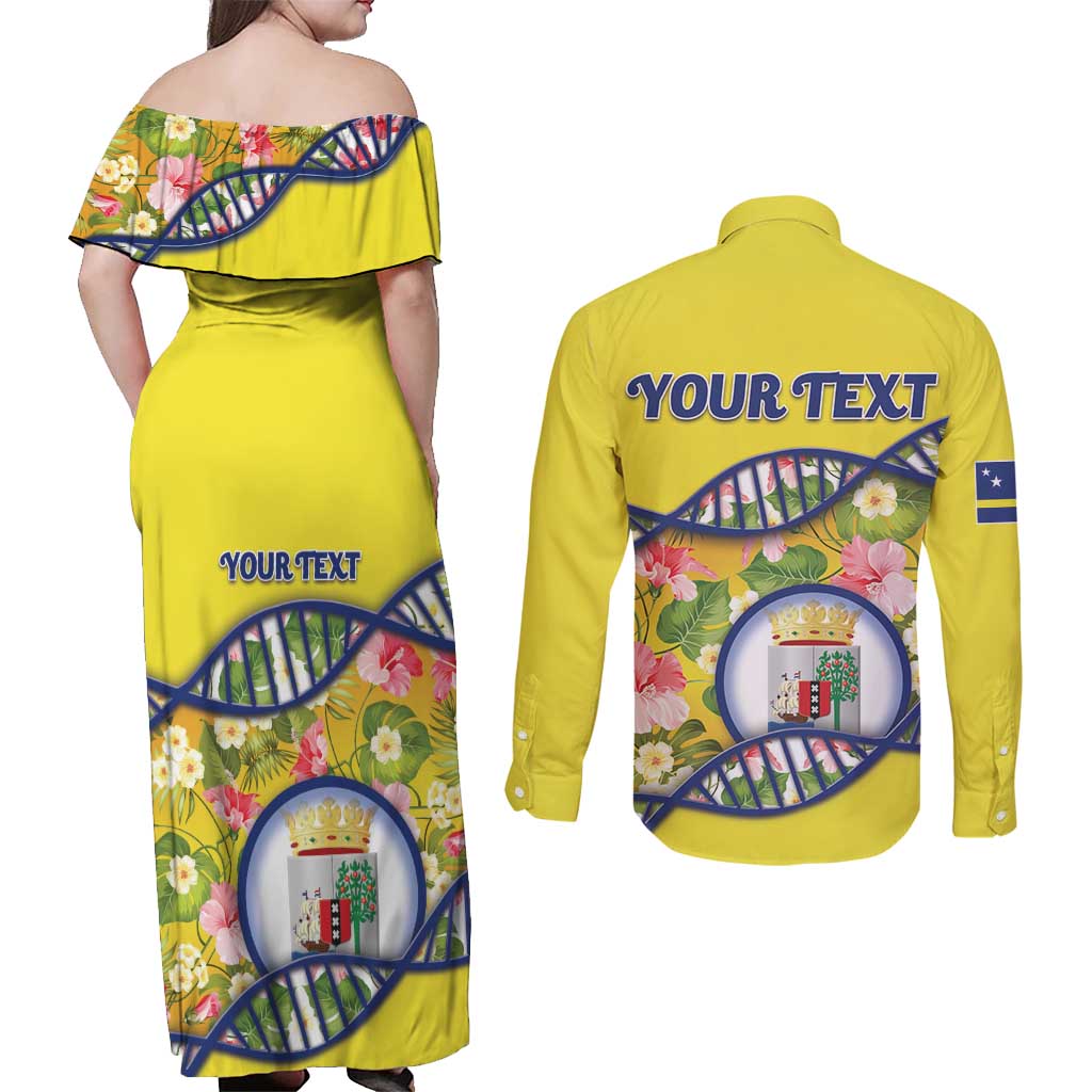 Personalized Curacao Is In My DNA Couples Matching Off Shoulder Maxi Dress and Long Sleeve Button Shirt - Wonder Print Shop