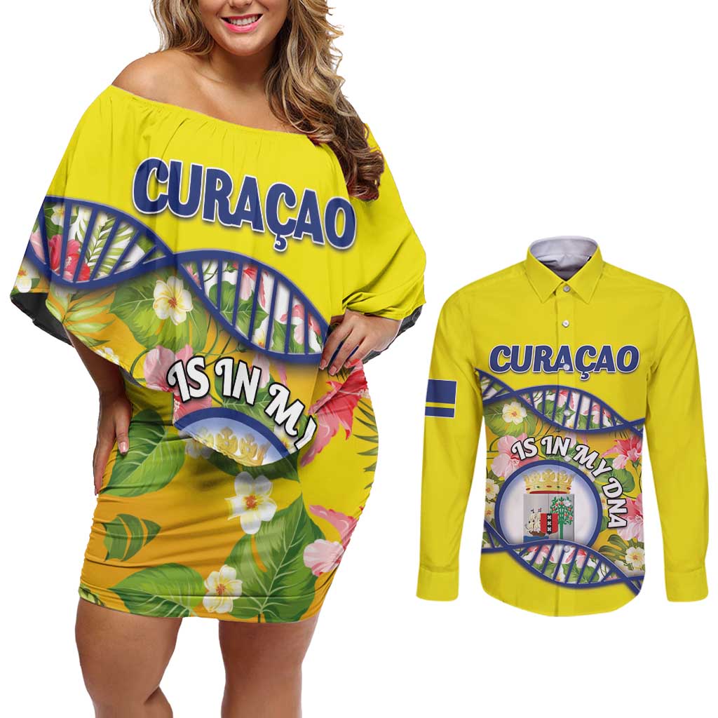 Personalized Curacao Is In My DNA Couples Matching Off Shoulder Short Dress and Long Sleeve Button Shirt - Wonder Print Shop