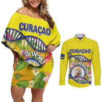 Personalized Curacao Is In My DNA Couples Matching Off Shoulder Short Dress and Long Sleeve Button Shirt - Wonder Print Shop