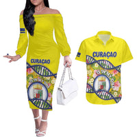 Personalized Curacao Is In My DNA Couples Matching Off The Shoulder Long Sleeve Dress and Hawaiian Shirt - Wonder Print Shop