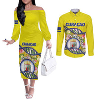 Personalized Curacao Is In My DNA Couples Matching Off The Shoulder Long Sleeve Dress and Long Sleeve Button Shirt - Wonder Print Shop