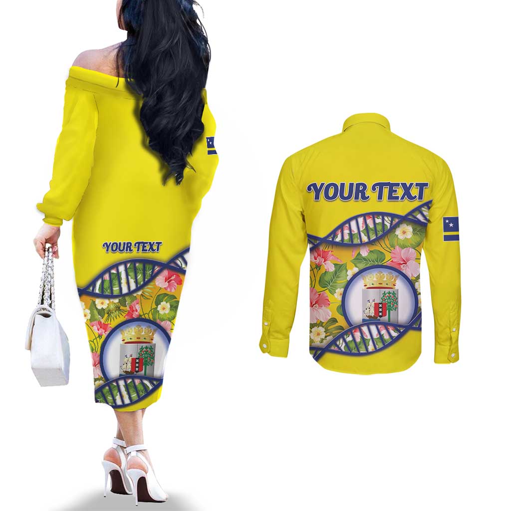 Personalized Curacao Is In My DNA Couples Matching Off The Shoulder Long Sleeve Dress and Long Sleeve Button Shirt - Wonder Print Shop