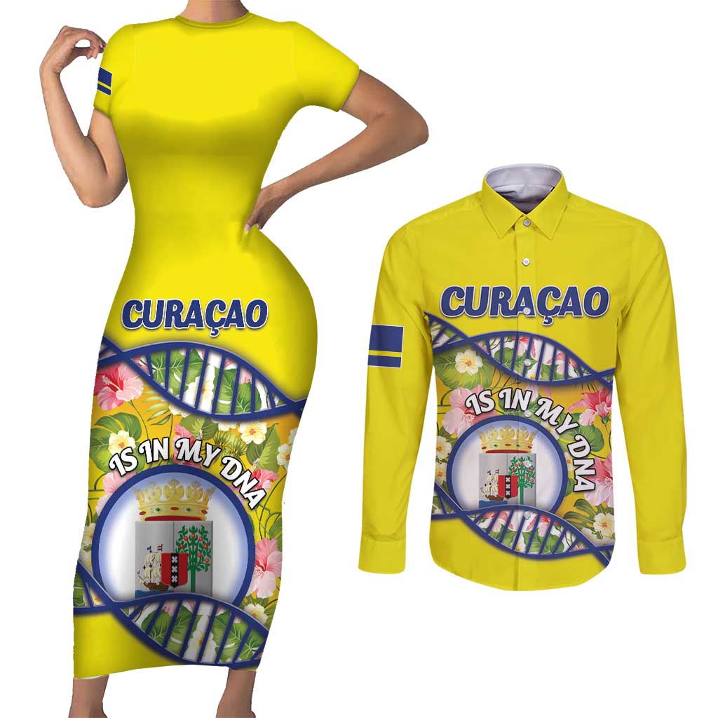 Personalized Curacao Is In My DNA Couples Matching Short Sleeve Bodycon Dress and Long Sleeve Button Shirt - Wonder Print Shop