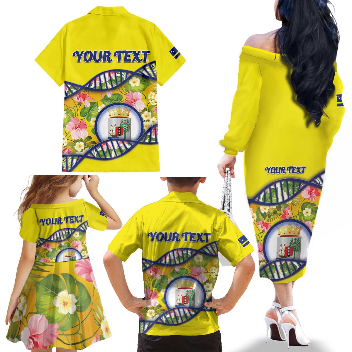 Personalized Curacao Is In My DNA Family Matching Off The Shoulder Long Sleeve Dress and Hawaiian Shirt - Wonder Print Shop