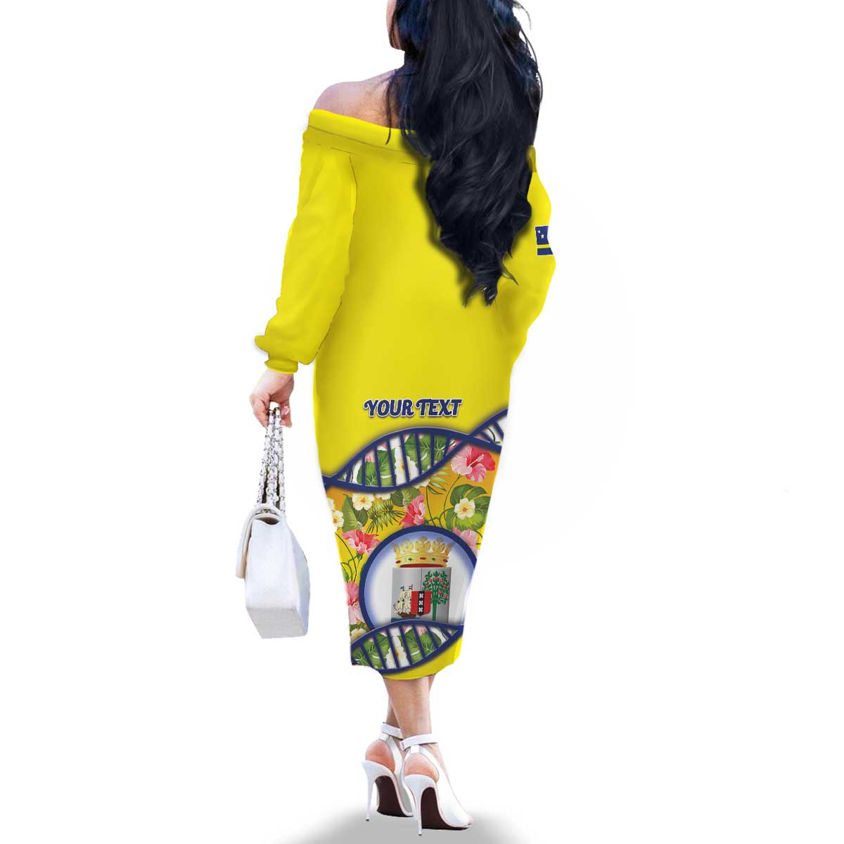 Personalized Curacao Is In My DNA Family Matching Off The Shoulder Long Sleeve Dress and Hawaiian Shirt - Wonder Print Shop