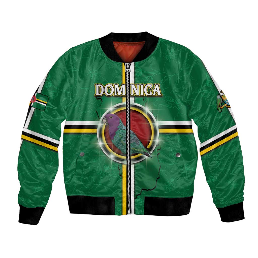Personalized Dominica Bomber Jacket Sisserou Parrot With Hibiscus Patterns - Wonder Print Shop