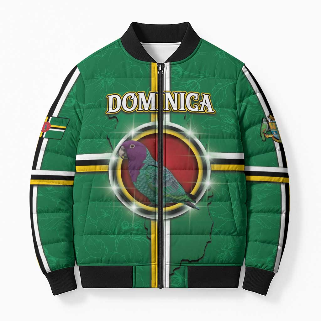 Personalized Dominica Bomber Puffer Jacket Sisserou Parrot With Hibiscus Patterns - Wonder Print Shop