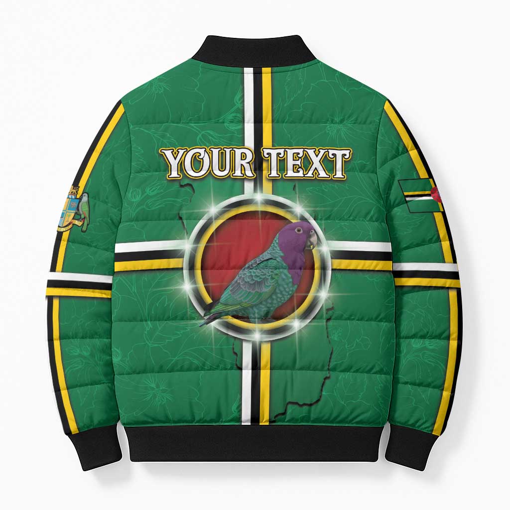 Personalized Dominica Bomber Puffer Jacket Sisserou Parrot With Hibiscus Patterns - Wonder Print Shop