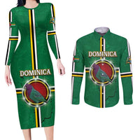 Personalized Dominica Couples Matching Long Sleeve Bodycon Dress and Long Sleeve Button Shirt Sisserou Parrot With Hibiscus Patterns - Wonder Print Shop