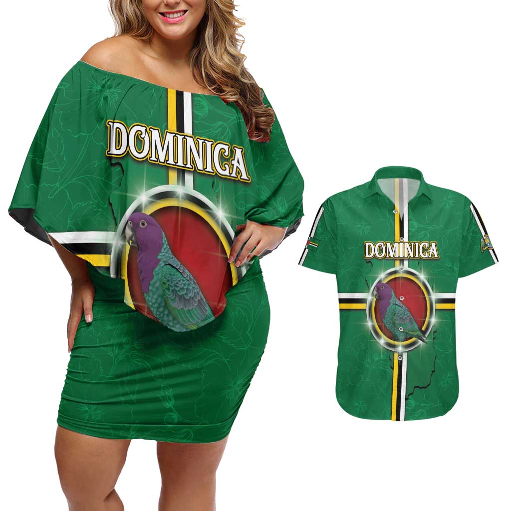 Personalized Dominica Couples Matching Off Shoulder Short Dress and Hawaiian Shirt Sisserou Parrot With Hibiscus Patterns - Wonder Print Shop